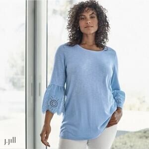 J Jill Blue Cornflower Eyelet Mixed Media Tunic Top Sz Xl